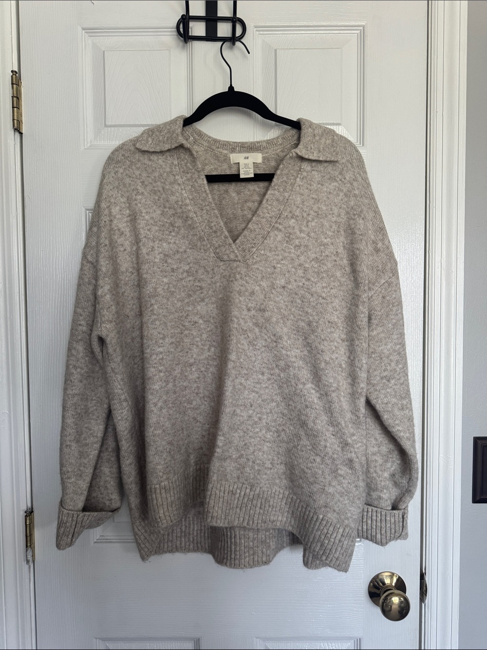 H&M Heather Taupe V-Neck Collared Sweater